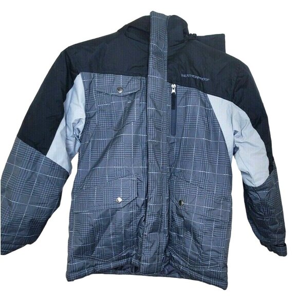 Weatherproof Youth Medium Black And Grey Hooded Jacket W/ 7 Pockets W259H 307.5